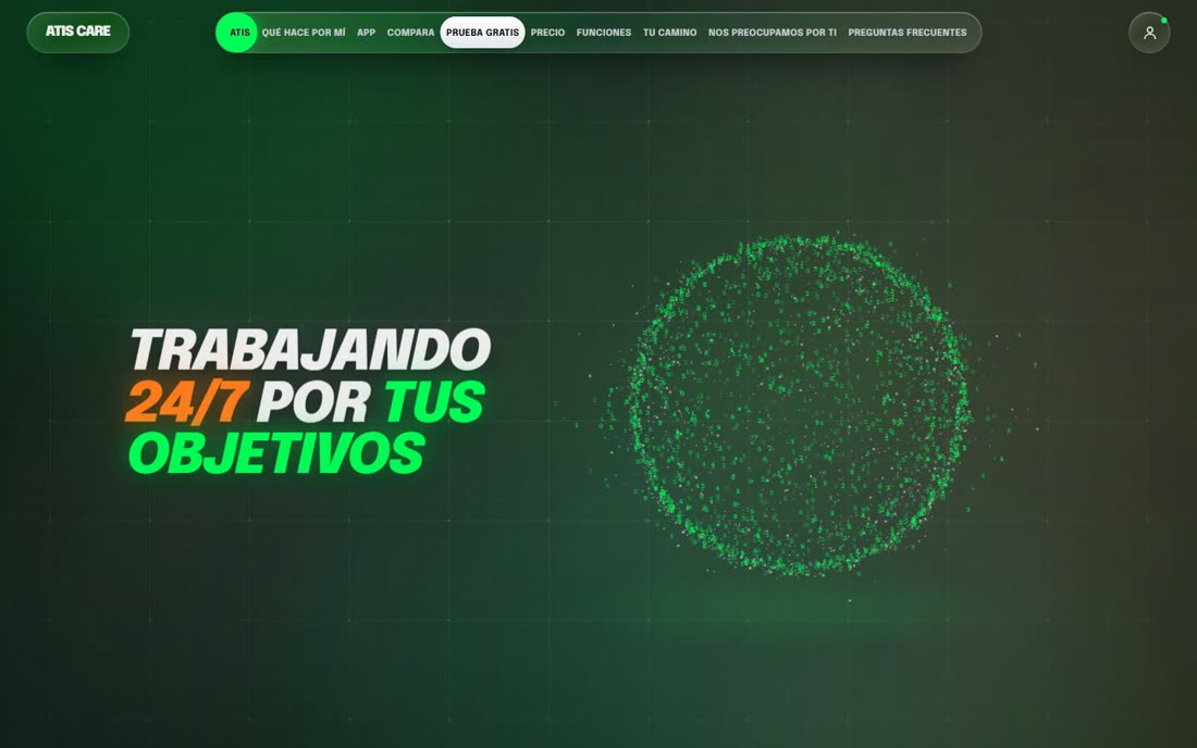 La web de Atis Care: «Trabajando 24/7 por tus objetivos»