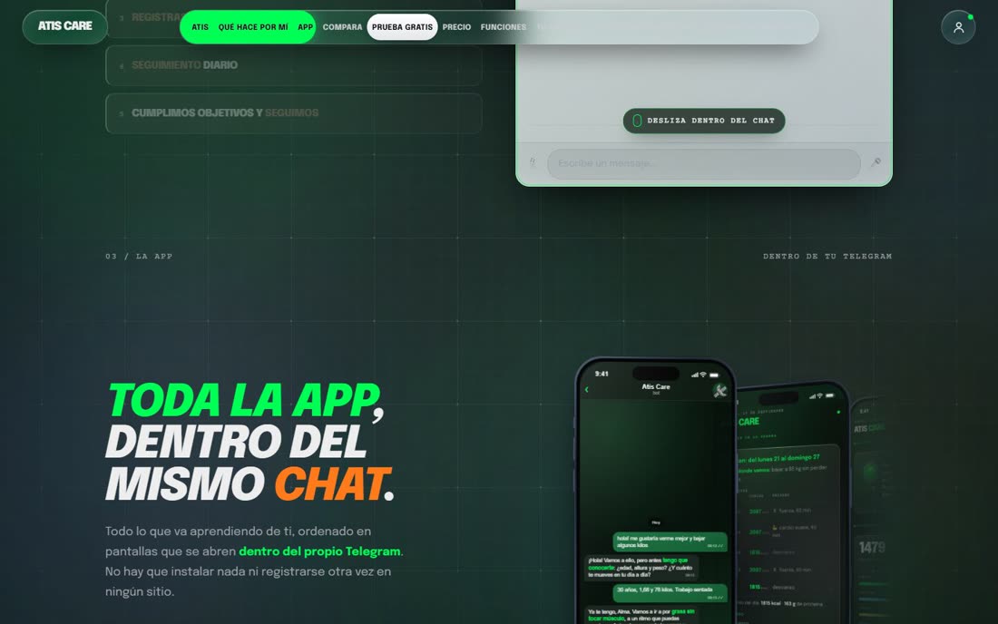 La web de Atis Care: «Toda la app, dentro del mismo chat»