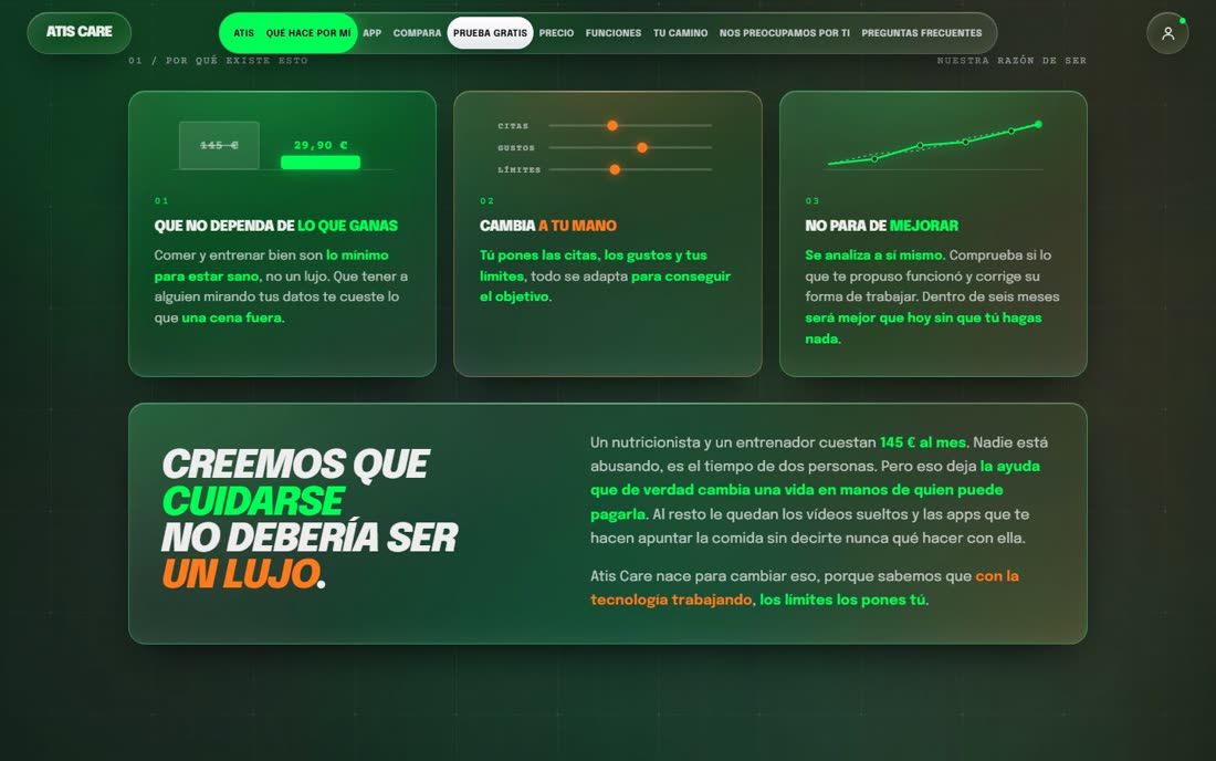 La web de Atis Care: «Creemos que cuidarse no debería ser un lujo»
